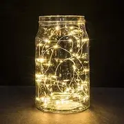 2 Pack Battery Fairy Lights, 5M 50 LEDs Battery Powered Silver Wire String Lights Indoor Outdoor Fairy Lights for Bedroom Jars Camping Wedding Party Festival Tree Decorations (Warm White)