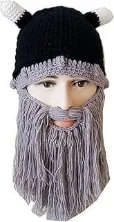 KiRYu Creative Men Women Beard Wig Hats Handmade Knit Warm Winter Caps Halloween Cosplay Caps Gray
