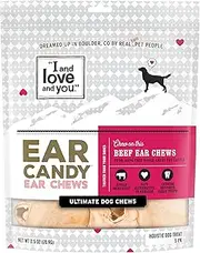 I and love and you Ear Candy Cow Ear Chews - Beef - Rawhide Alternative, Single Ingredient, Free Range Grass Fed Beef, 5ct
