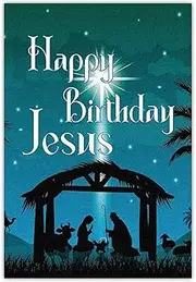 Happy Birthday Jesus Garden Flag,Christmas Holiday Porch Decor Yard Flag,Jesus In The Manger Garden Flag,12x18inch Double Sided 12x18Inch
