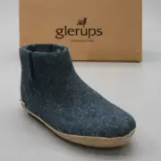 Glerups Ladies 35 (5) Denim Leather Sole Slippers 100% Wool Slip-on Ankle Boots