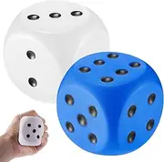 Zomiboo 2 Pieces Large Foam Dice Soft Middle Dot Dice Learning 6 Sided Foam Dice Fake Dice Anxiety Relieve Dice for Stress Relief(White, Blue, 2.3 Inch)