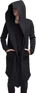 [Qolkmuiy-GJ] Men's Hooded Cardigan Trench Coat Solid Color Hooded Windbreaker Lightweight Hooded Sweater with Pockets
