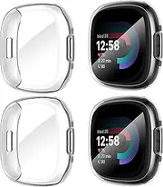[ 4 Pack ] Suoman for Fitbit Sense 2 /Versa 4 Screen Protector Case,HD TPU Electroplate Full Around Anti-Scratch Protective Cover-Clear