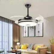 42" Retractable Ceiling Fan Light Bluetooth Music Player LED Chandelier 7 Color