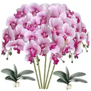 5 Pcs Artificial Orchid Flowers and 2 Bundles White Flower Purple Core