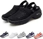 [LIUNJZXNS] Women's Orthopedic Clogs with Air Cushion Support,Summer Air Cushion Platform Mesh Shoes to Reduce Back and Knee Pressure, Black, 9 Wide