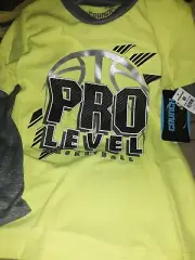 Boys Sz XS(4/5) crunch Time bright yellow gray. Pro level basketball long sleeve