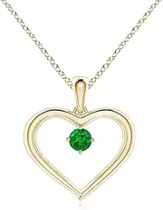 [Angara] Natural Solitaire Round Emerald Open Heart Pendant Necklace in 10ct/14ct Solid Gold for Women | May Birthstone Jewellery for Her