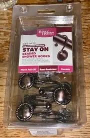 Oil-Rubbed Bronze Stay On Beaded Shower Hooks Set of 12 Better Homes/Gardens NEW