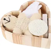 Heart-shaped Box Bath Set Fashionable Household Bathing Tools 6pc Wooden Bear Bathing Supplies