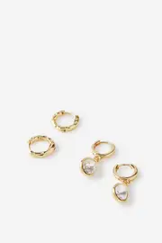 [Rubi] Rubi - 2Pk Mid Earring - Gold plated hammered clear teardrop OS GOLD PLATED HAMMERED CLEAR TEARDROP