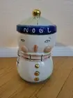 Anthropologie Bird Can Fox Joyeux Noel Ceramic Snowman Cookie Jar New