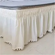 Elasticated Bed Skirt,Wrap Around Bed Skirts, Valance Sheet Double Wrap Around Small Ball Bed Skirt Elastic Bed Ruffles Easy Fit Easy Off Fade Resistant Solid Color Bed Skirts(Beige,90x200x40cm)