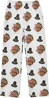 [ZZXXB] Turkey with Hat Boys Long Pants Soft Trousers Elastic Waist Kids Lounge Bottoms with Pockets S-XL