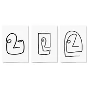 Set of Face Line Drawings Abstract Style Wall Art #1
