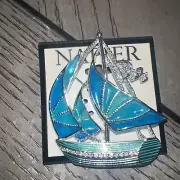 NEW NWT Napier pin brooch Silver Tone/ Blue Sailboat BEAUTIFUL!!