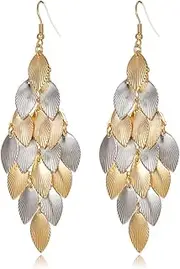 [DIYANMMY] Handmade Boho Lightweight Leaf Dangle Drop Earrings Statement Gold Silver Plated Leaf Earrings for Women