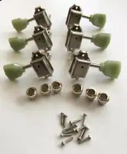 Deluxe 3+3 Vintage Waffle Back Individual Tuners Machine Heads Jade Buttons