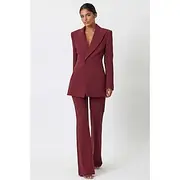 Burgundy Two Piece Pantsuit Mother of the Bride Dress Elegant Minimalist Casual Lapel Floor Length Long Sleeve with Buttons 2025