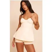 Cream Cotton Strappy Peplum Cami Top, Cream