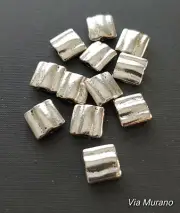 Antique Silver Pewter Square Flat Bead w/Striations 9mm Sold in Pack of 12 Only.