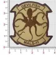 USMC MARINE CORPS MALS-11 DEVILFISH SQUAD DESERT HOOK & LOOP EMBROIDERED PATCH