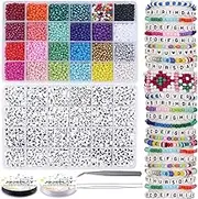 JOJOPLAY Alphabet Letter Beads and Seed Beads Kit, 4mm, 6/0 Glass Seed Beads with Elastic String for Friendship Bracelet Necklace Jewelry Making