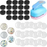 Honeydak 121 Pcs DIY Fridge Glass Magnets Kit with Large Paper Punches Ferrite Ceramic Magnets with Adhesive Backing and Transparent Glass for DIY Craft Refrigerator Office Whiteboard(Round)