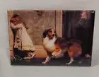 Early 1900s Girl With Border Collie Art 2" X 3" Fridge / Locker Magnet.