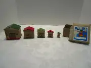 Vintage Shackman Wood set 5 Nesting House Set boxed Japan 1960's NOS retro