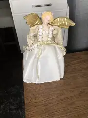 Angel Christmas Tree Topper, White Dress, Wings 12"