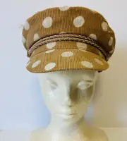 BRIXTON Brown White Polka Dots Vintage Style Hat Newsboy Cap Small 7 56cm NEW