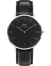 [Daniel Wellington] 40mm Classic Sheffield Leather Watch in Black/Silver