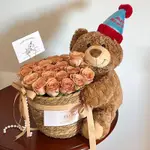 ROMANTIC SURPRISE GIFT~永遠的浪漫復古永生花永生花玫瑰仿真花婦女卡布奇諾玩偶花束小熊抱抱桶送閨蜜生