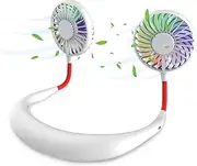 Hands Free Portable Neck Fan - Rechargeable Mini USB Personal Fan Battery Operated with 3 Level Air Flow, 7 LED Lights for Home Office Travel Indoor Outdoor (White)