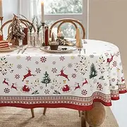 Oval Christmas Tablecloth, Christmas Table Cloth Oval Winter Snowflake Xmas Holiday Oval Tablecloth for Christmas Decor, Waterproof Wrinkle Free Red Christmas Tablecloth Oval for Oval Tables 54 X 72