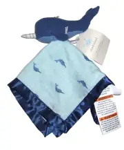 NEW Cloud Island Blue Narwhal Whale Baby Blanket Satin Trim Security Lovey