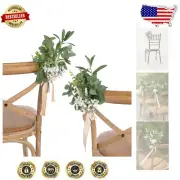 Artificial Flower Aisle Decor Set: 8 White Roses & Sage Ribbons for Ceremonies