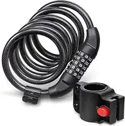 Bike Lock Cable (6 Feet / 1.8 Meters), Fosmon Heavy Duty 5-Digit Self Coiling Resettable Combination Code, Bicycle Chain Flexible Steel Security Cable Lock with Bike Mount Holder - Black