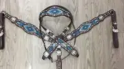 Western brown Leather Tack Set of Headstall & Breast Collar