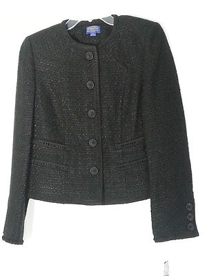 WOMEN'S PENDLETON SHORT BLACK TWEED BLAZER SMALL S 6 SHORT JACKET NWT NEW
