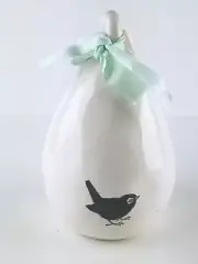 Rae Dunn CHIRP Pear Teardrop Shaped Ceramic Birdhouse Blue Ribbon/Bird On Back