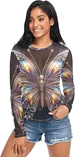 [RPLIFE] Cute Easter Bunny Unicorn Mesh Top Women, Sheer Sleeve Top