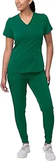 [Adar Uniforms] Adar Pro Modern Athletic Scrub Set for Women - Modern V-Neck Scrub Top & Yoga Jogger Scrub Pants - P9500 - Hunter Green - M