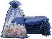 Jexila 100PCS Sheer Organza Bags 5X7 inches Navy Blue Mesh Drawstring Jewelry Bags for Wedding Party Favor Pouches Gift Bags(Navy Blue)