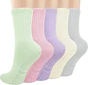 [Tialfas] 5 Pairs Pilates Socks with Grips Women Soft Cotton Non Slip Yoga Socks for Ballet Barre Dance Gym Fitness Workout Trampoline Hospital Home