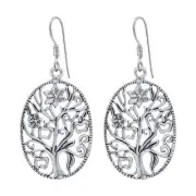 Spiritual Tree of Life Sterling Silver Oxidized Drop Earrings