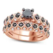 1.0 CT. T.W. Enhanced Black and White Natural Diamond Tilted Square Shank Bridal Engagement Ring Set in Solid 10K Rose Gold