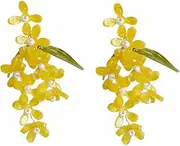 [RYEPOLNIX] Handmade Earrings Yellow Cinnamon Green Leaf Tassel Beaded Stud Earrings Summer Beach Sweet Cute Cool Girls Party Earrings/750